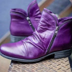 Women's ankle boots with ruched panels, side zips and low heels
