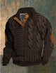 Men's textured patterned jumper with button collar, long sleeves and elbow patches