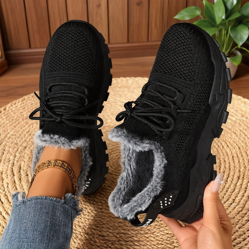 Fleece-lined lace-up sneakers with chunky tread soles