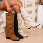 Women's slouch knee-high boots with pointed toes and low block heels