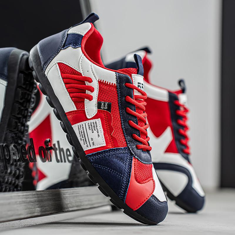 Colourblock utility trainers with layered panels and lace-up fronts