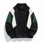 Men's long-sleeve colorblock polo sweatshirt with ribbed trims