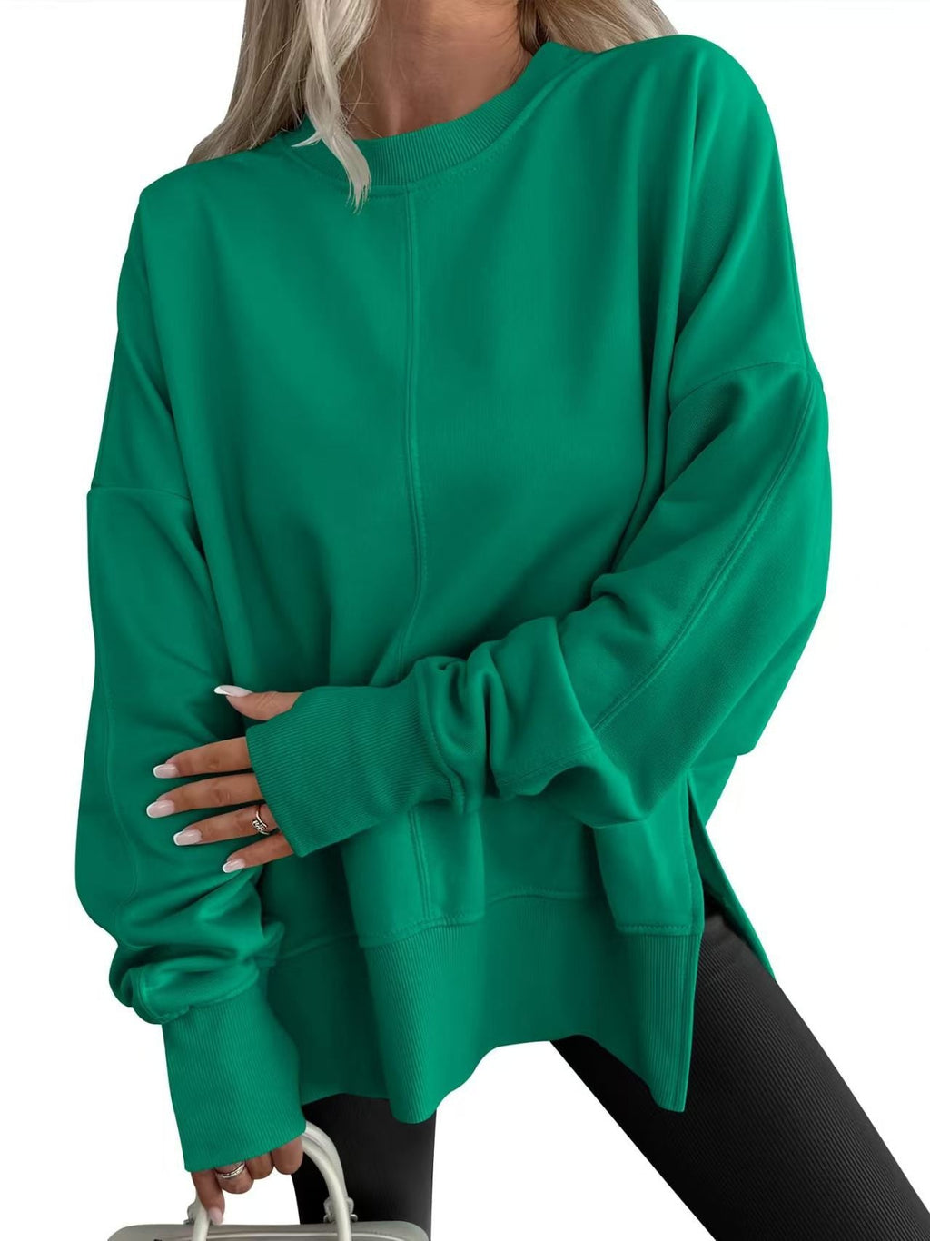 Women's oversized crew neck sweatshirt with dropped shoulders and ribbed trims