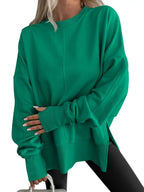 Women's oversized crew neck sweatshirt with dropped shoulders and ribbed trims