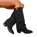 Women's slouch knee-high boots with pointed toes and low block heels