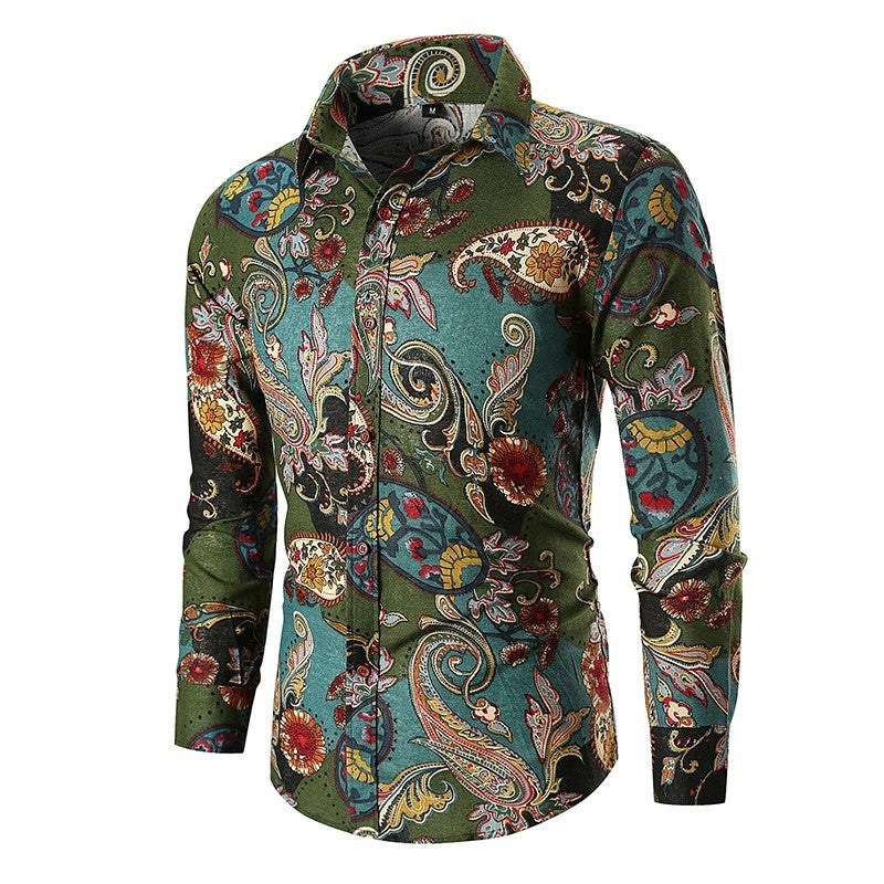 Men's paisley print shirt with long sleeves