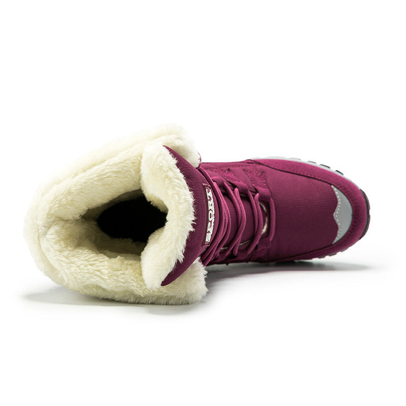 High top lace-up winter boots with faux fur collar