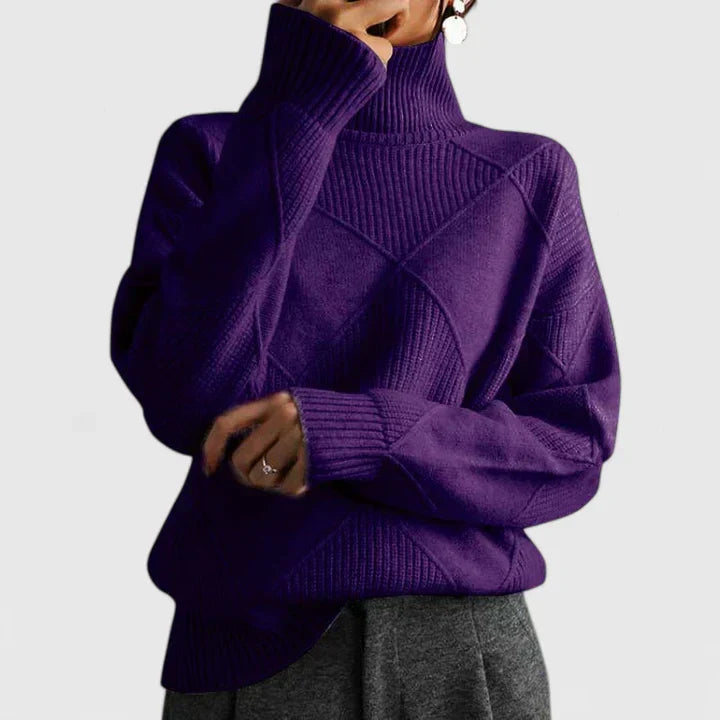 Women's geometric textured mock neck sweater with long sleeves