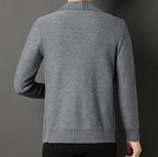 Men's textured cable knit cardigan with shawl collar and button front