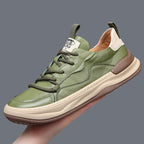 Low-top panelled lace-up trainers with contrasting sole and pull tabs