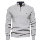 Men's half-zip ribbed mock neck sweater with long sleeves