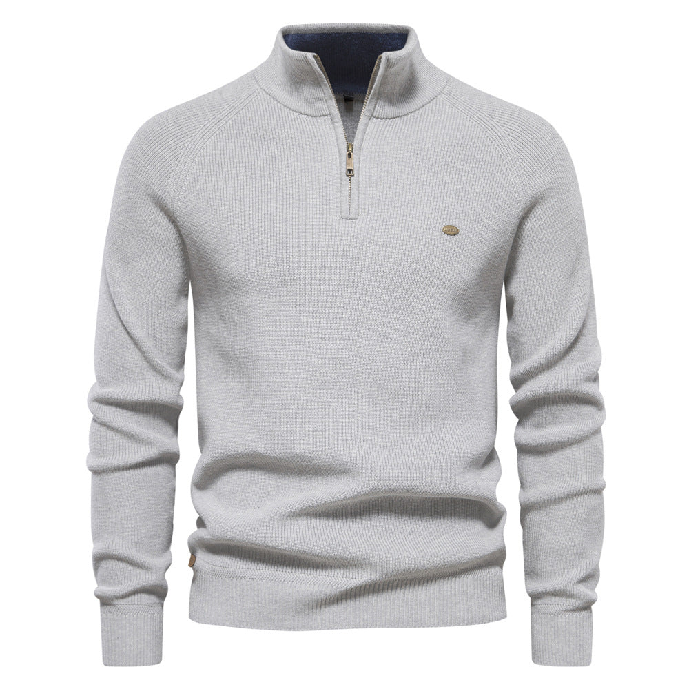Men's half-zip ribbed mock neck sweater with long sleeves