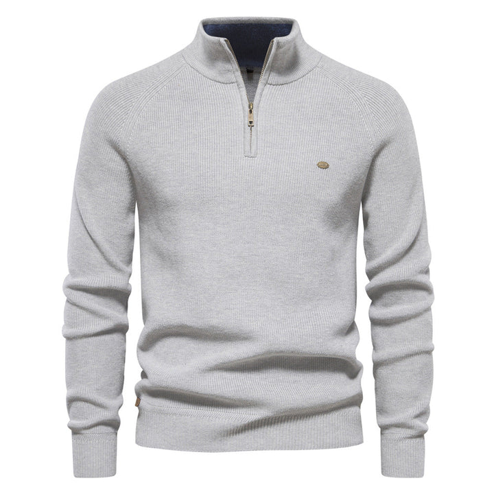 Men's half-zip ribbed mock neck sweater with long sleeves