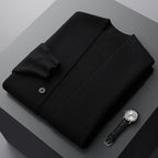 Men's cardigan with button front, patch pockets and striped long sleeves