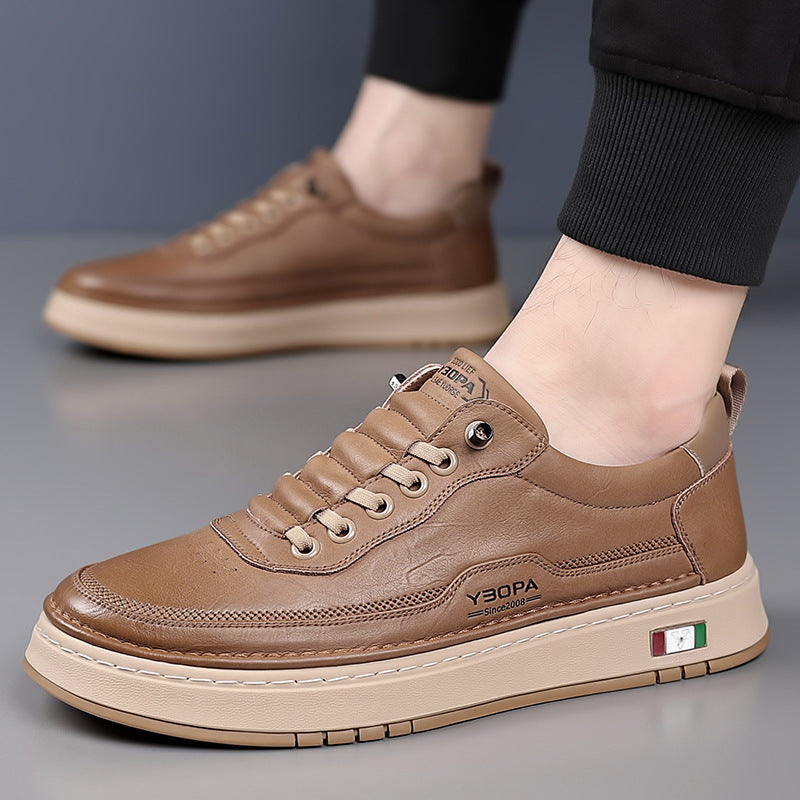 Men's stitched panel lace-up sneakers with low textured sole