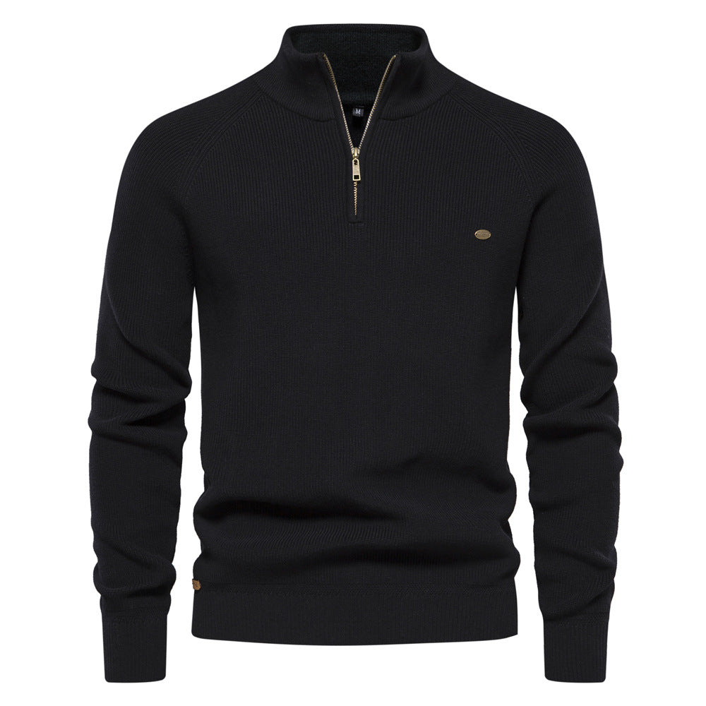 Men's half-zip ribbed mock neck sweater with long sleeves