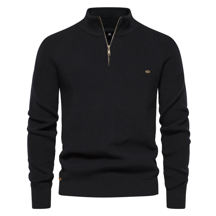 Men's half-zip ribbed mock neck sweater with long sleeves