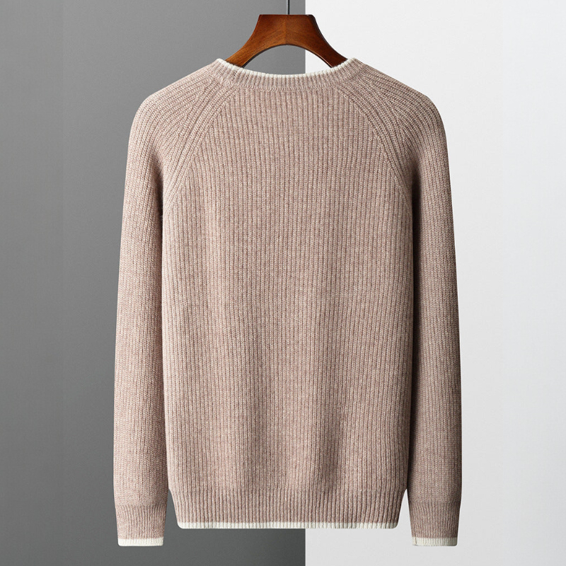Folded ribbed crew neck sweater with contrasting trim