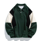 Men's long-sleeve colorblock polo sweatshirt with ribbed trims
