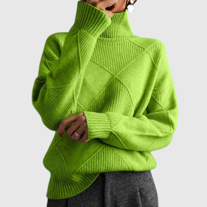 Women's geometric textured mock neck sweater with long sleeves