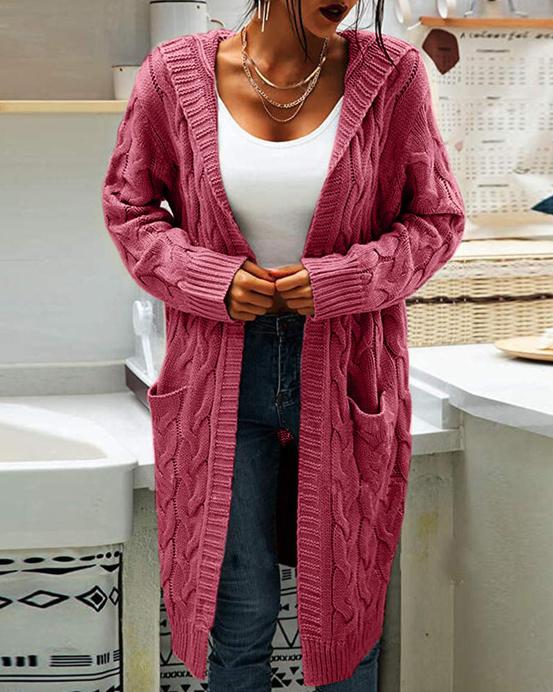 Women's knitted button-front cardigan with long sleeves