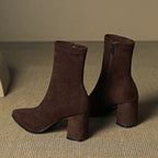 Women's ankle boots with pointed toes, side zips and high block heels