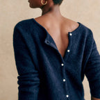Women's knit V-neck cardigan with button front and long sleeves