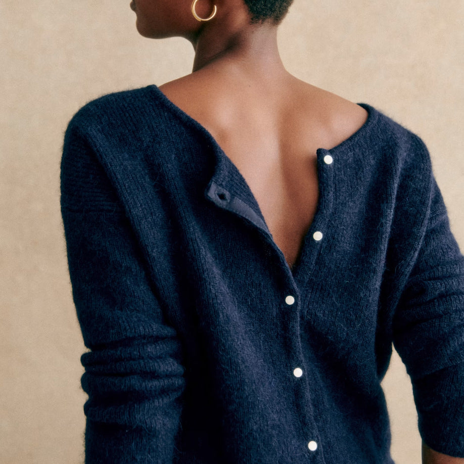 Women's knit V-neck cardigan with button front and long sleeves