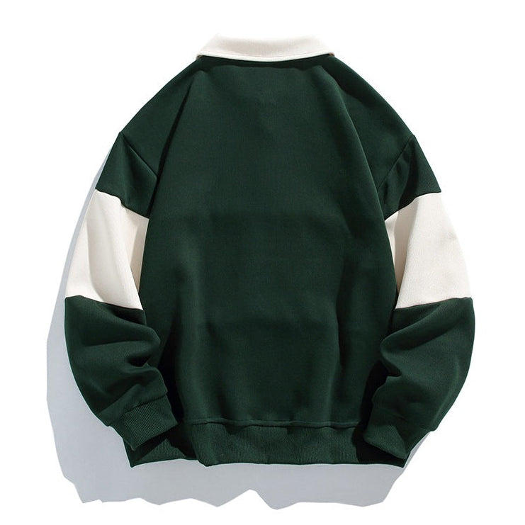 Men's color block polo sweatshirt with long sleeves
