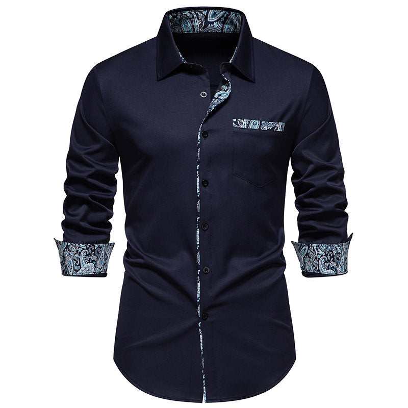 Men's shirt with paisley trim on collar and cuffs