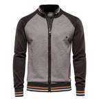 Long-sleeve textured knit cardigan with stand collar and front zip