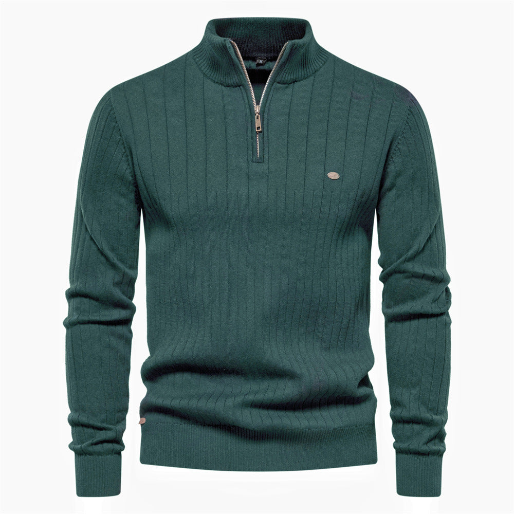 Men's ribbed quarter-zip jumper with high collar