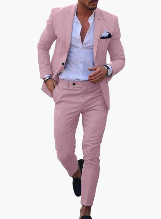 Men's slim fit suit set with notched-lapel blazer and tapered trousers