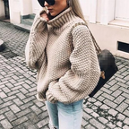 Women's chunky knit turtleneck sweater with long sleeves
