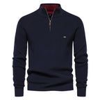 Men's half-zip ribbed mock neck sweater with long sleeves