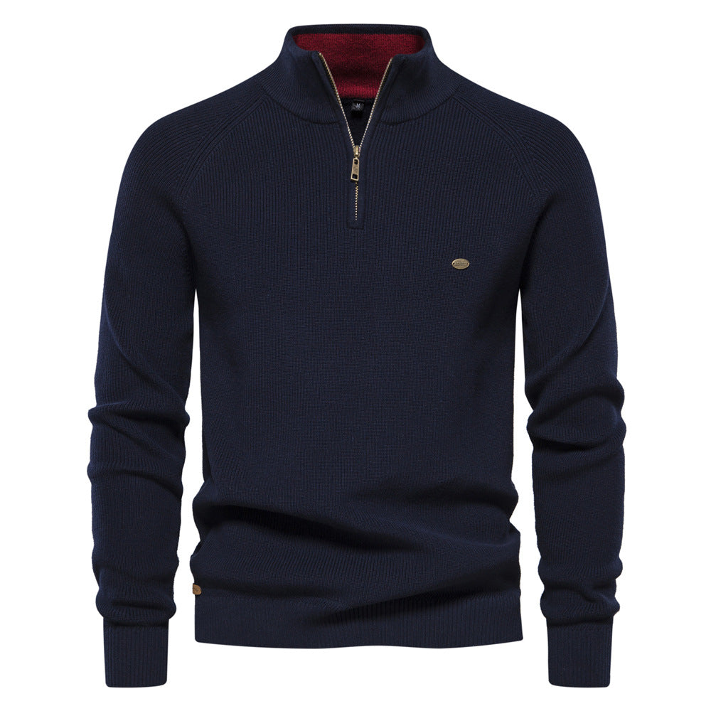 Men's half-zip ribbed mock neck sweater with long sleeves