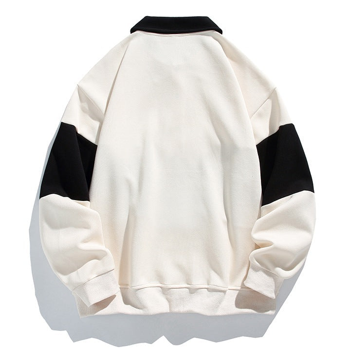 Men's color block polo sweatshirt with long sleeves