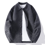 Men's waffle knit button-front cardigan with shirt collar