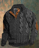 Men's textured patterned jumper with button collar, long sleeves and elbow patches