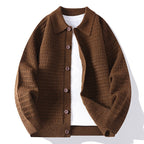 Men's waffle knit button-front cardigan with shirt collar