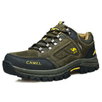 Lace-up hiking shoe with layered panels and chunky tread sole