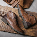 Men's lace-up ankle boots with contrasting panels and lug sole