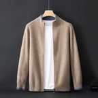 Unisex knitted zip-front bomber cardigan with ribbed collar