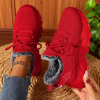 Fleece-lined lace-up sneakers with chunky tread soles