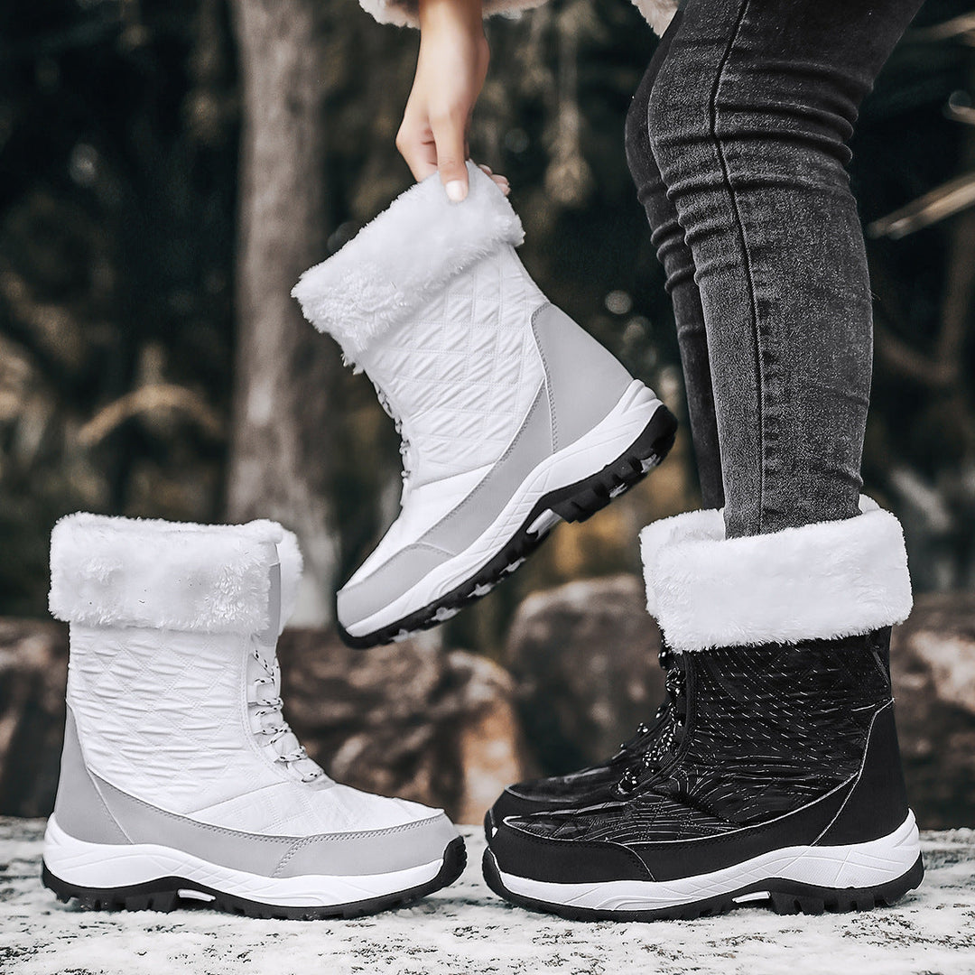 Winter snow boots with faux fur cuff and lug sole