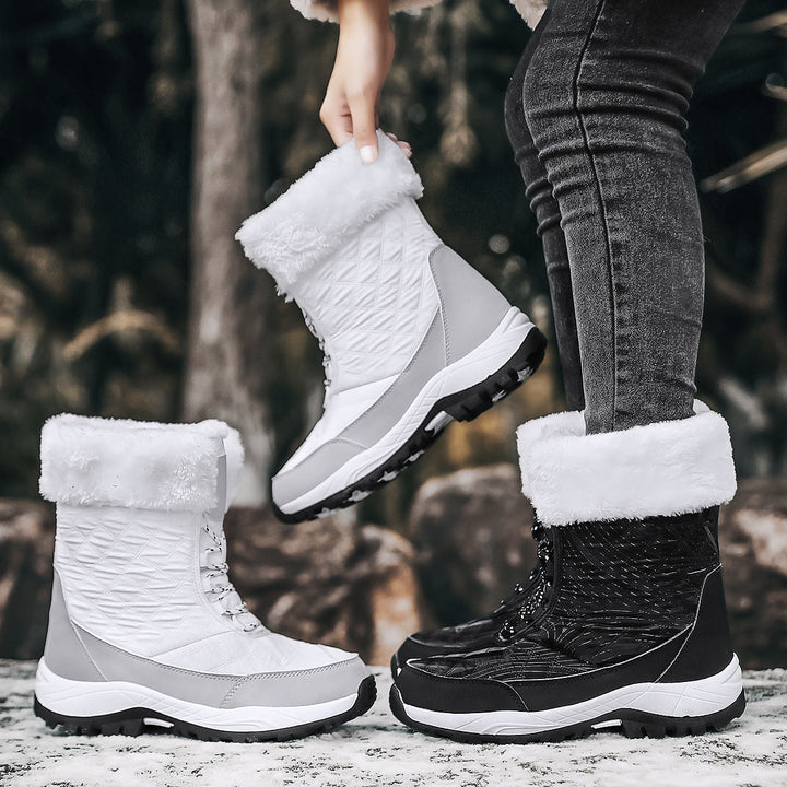 Winter snow boots with faux fur cuff and lug sole