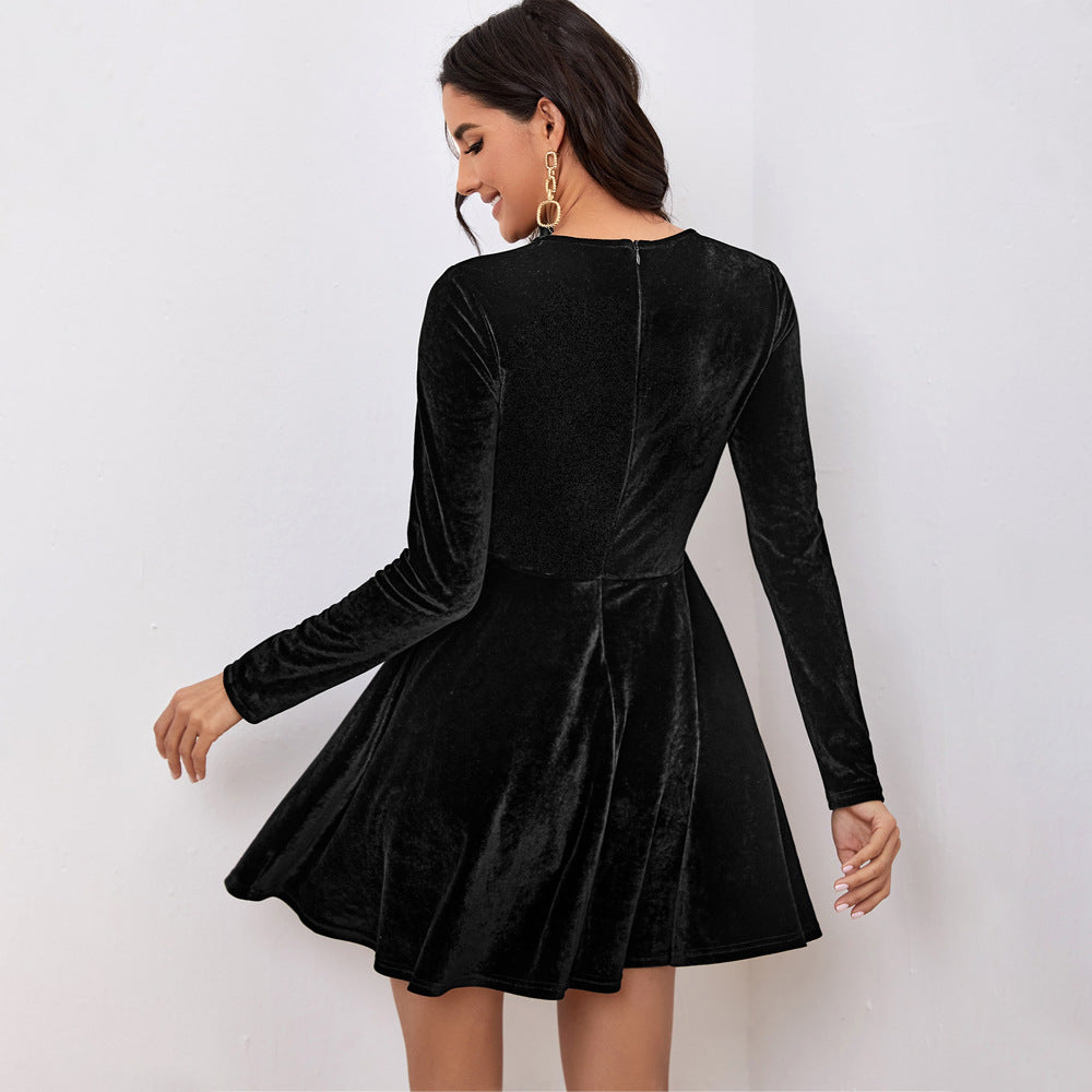 Women's Long-Sleeve Velvet Skater Dress
