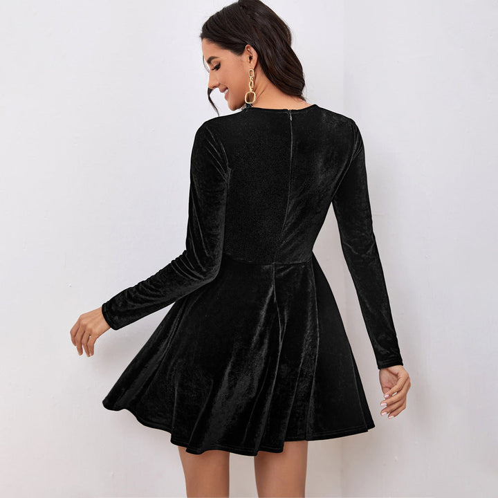 Women's Long-Sleeve Velvet Skater Dress