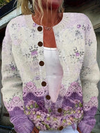 Women's floral button front cardigan with long sleeves and V-neck