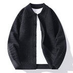 Men's waffle knit button-front cardigan with shirt collar